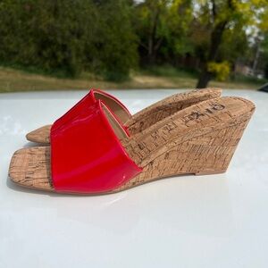 Glossy Red Patent Cork Wedge Slide - Women